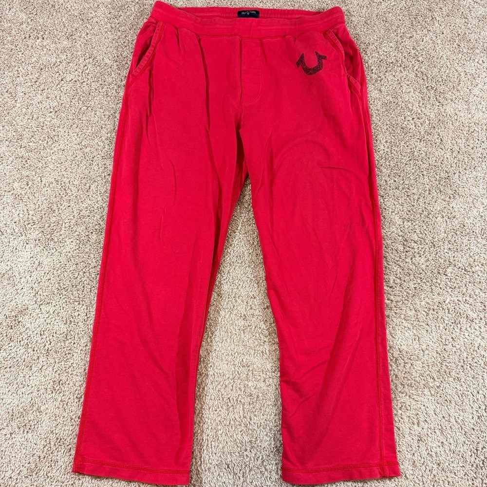 True Religion Sweatpants Womens XL Red Horseshoe Logo Lounge Joggers EUC
